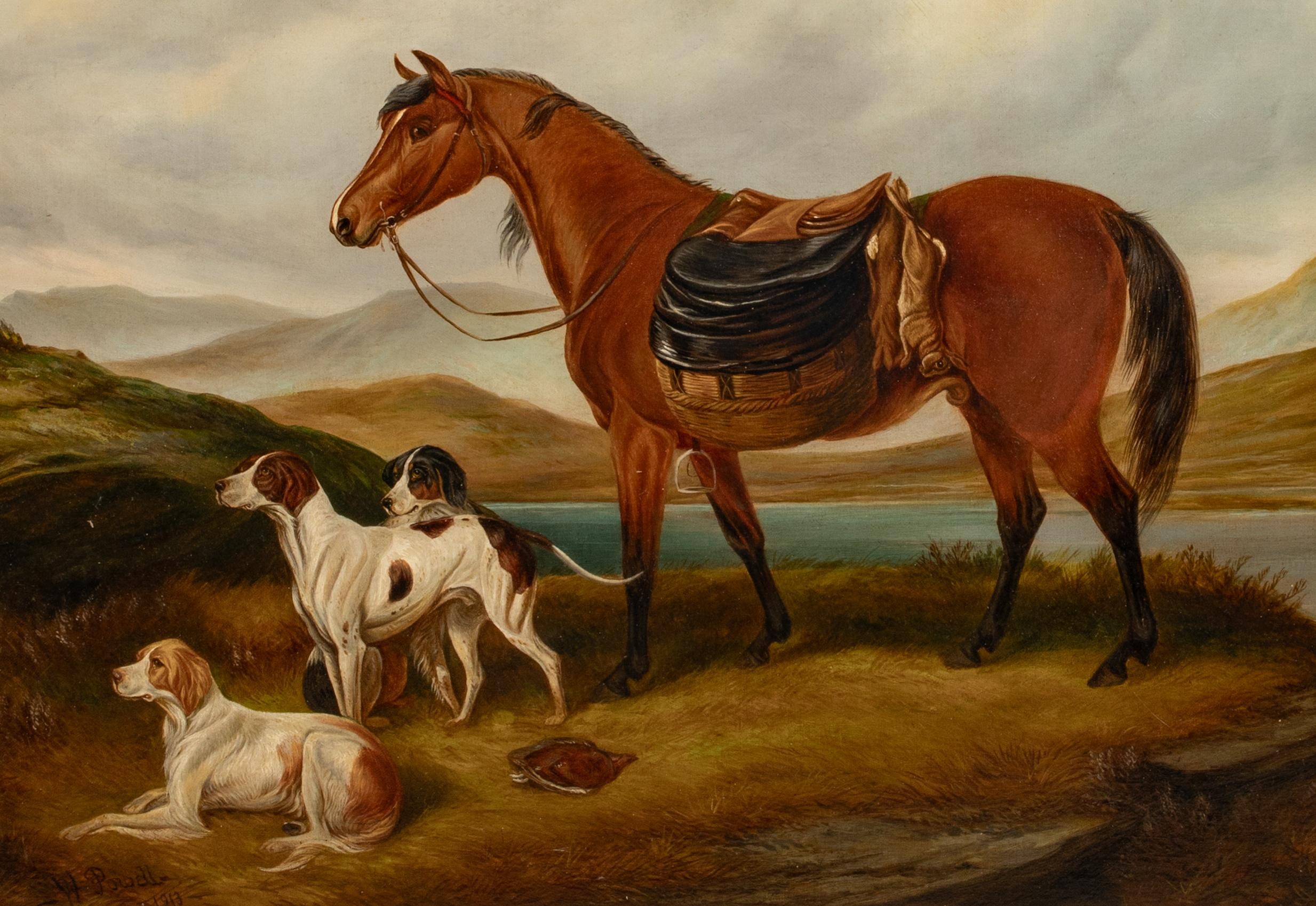 Horse and Dogs in a Highland Landscape, dated 1913  by William E. POWELL  For Sale 2