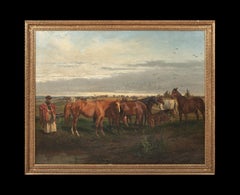 Horse Breeder & Horses In A Landscape 19th Century WILHELM RICHTER (1824-1892)