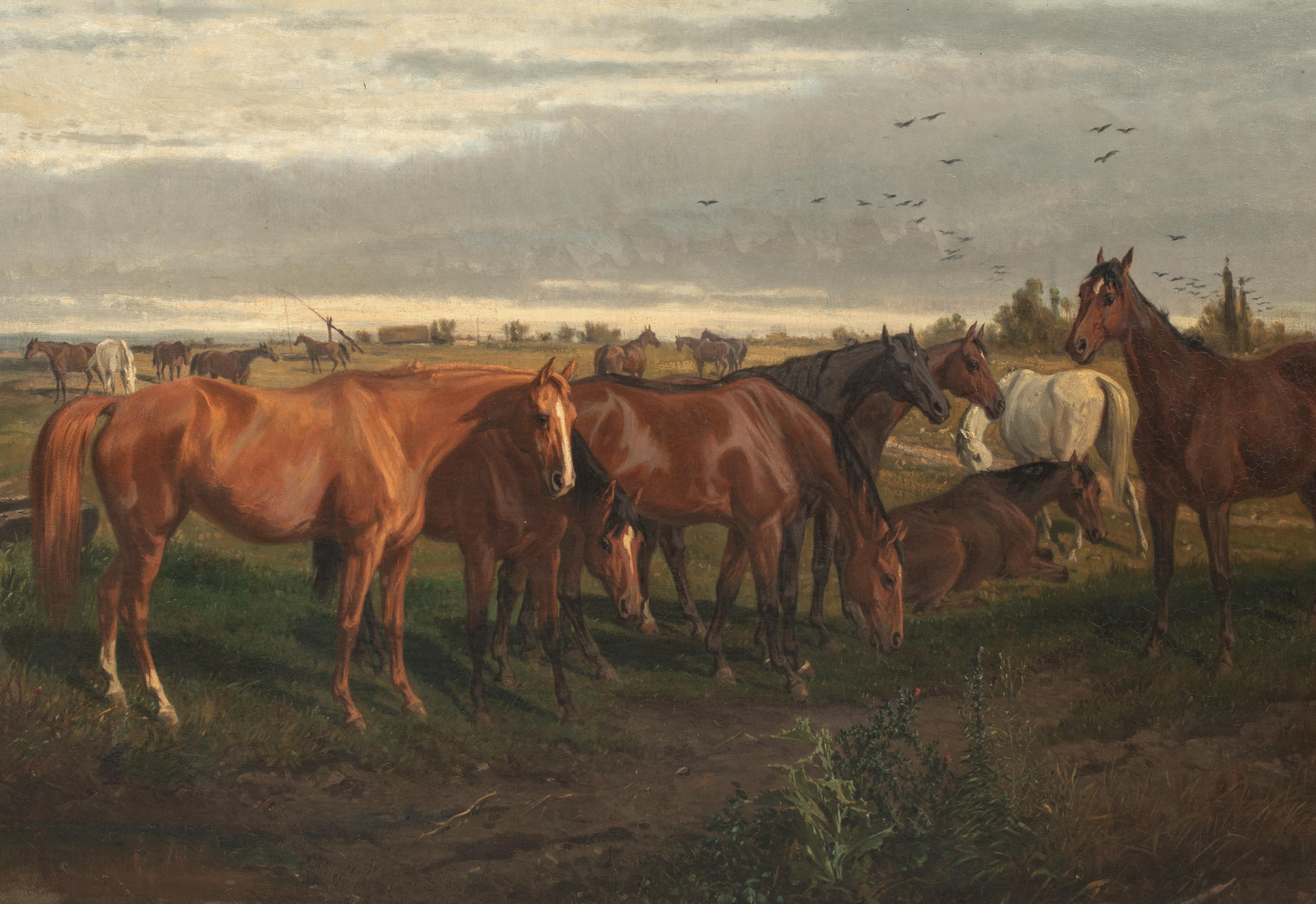 Horse Breeder und Pferde in einer Landschaft aus dem 19. Jahrhundert WILHELM RICHTER (1824-1892) im Angebot 3