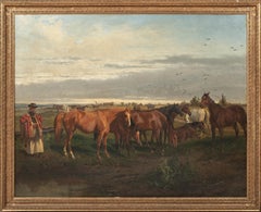 Horse Breeder & Horses In A Landscape 19th Century WILHELM RICHTER (1824-1892)