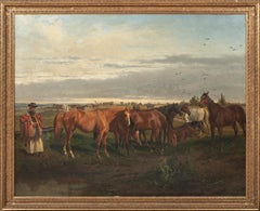 Horse Breeder & Horses In A Landscape 19th Century WILHELM RICHTER (1824-1892)