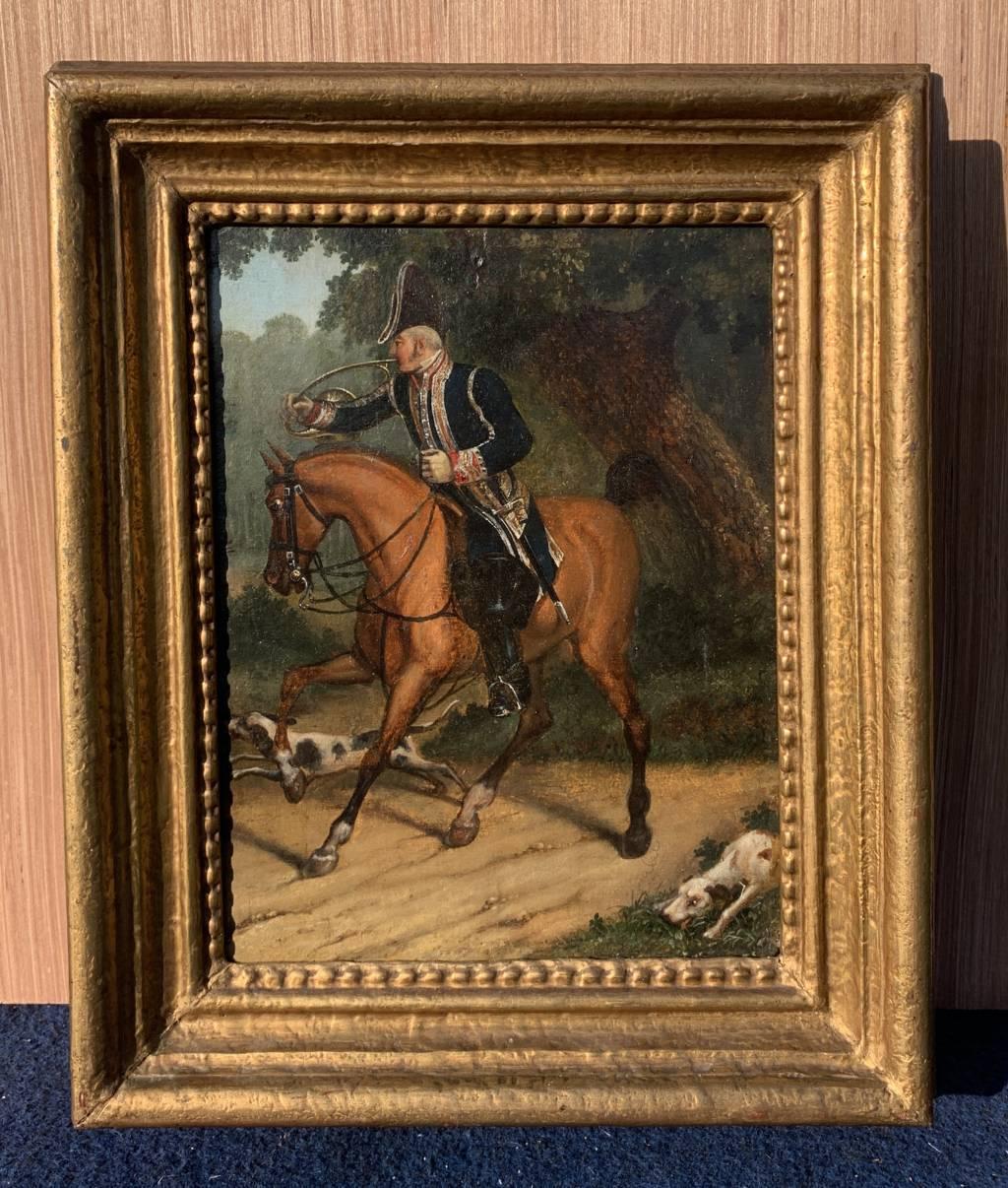 Horse British painter - 19th century figure painting - Hunting knight  - Painting by Unknown
