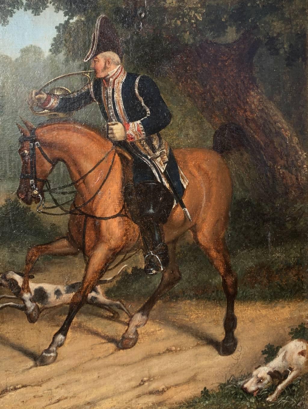 Peintre britannique de chevaux - Peinture de personnages du 19e siècle - Chevaliers de chasse  - Romantique Painting par Unknown