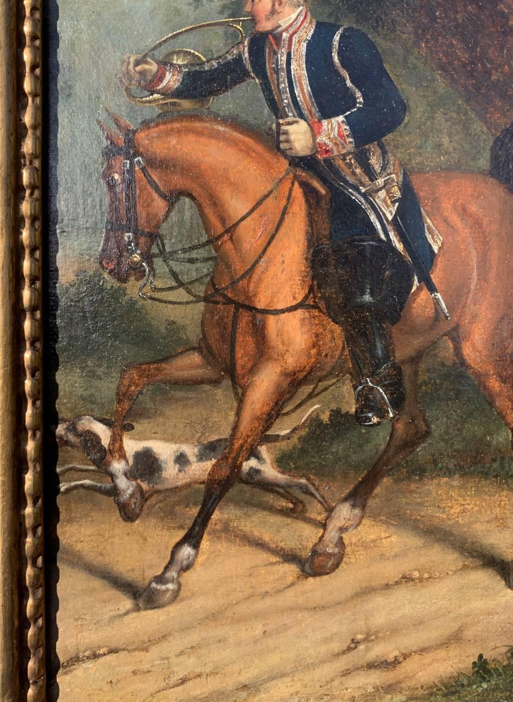 Horse British painter - 19th century figure painting - Hunting knight  For Sale 1