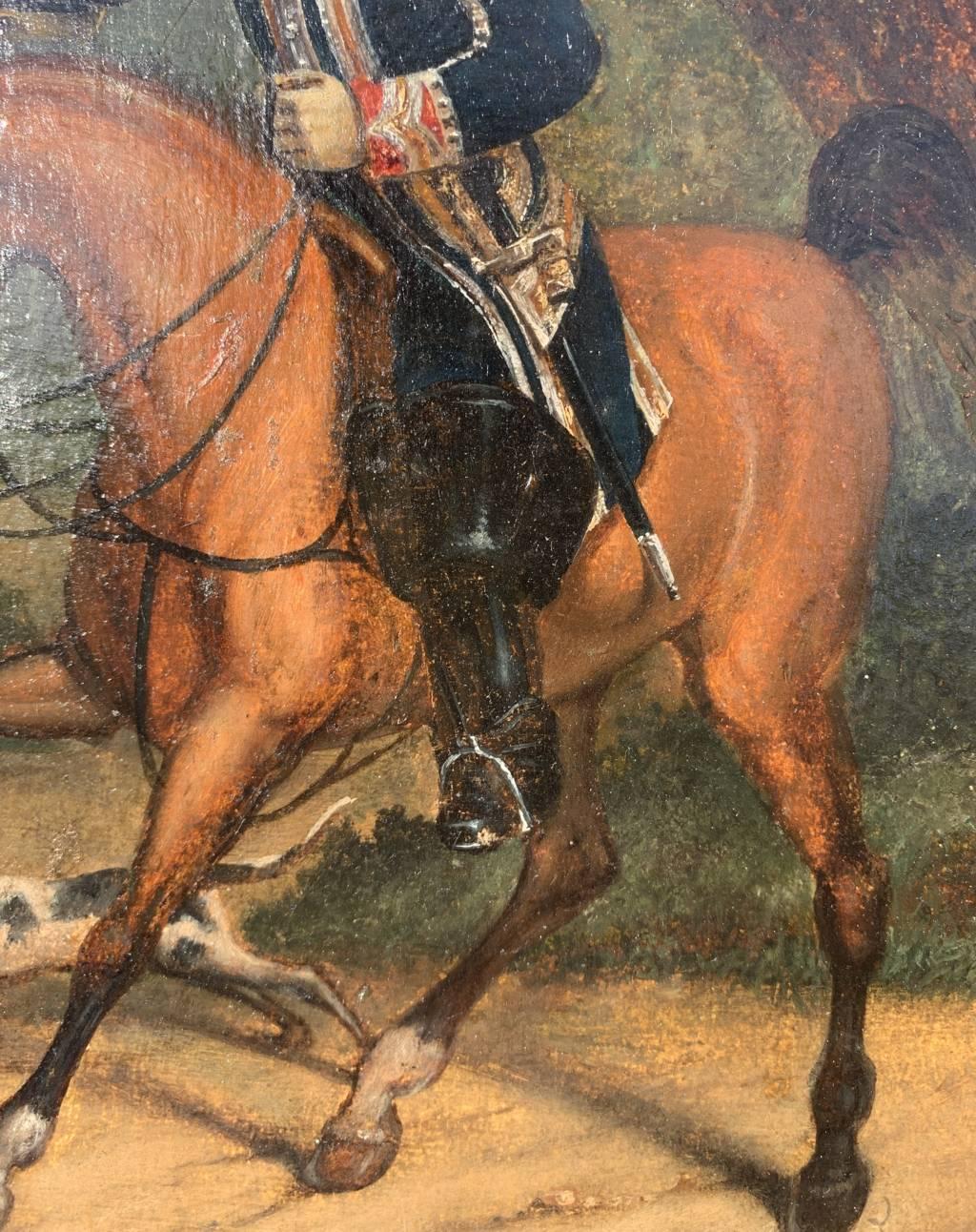 Horse British painter - 19th century figure painting - Hunting knight  For Sale 4