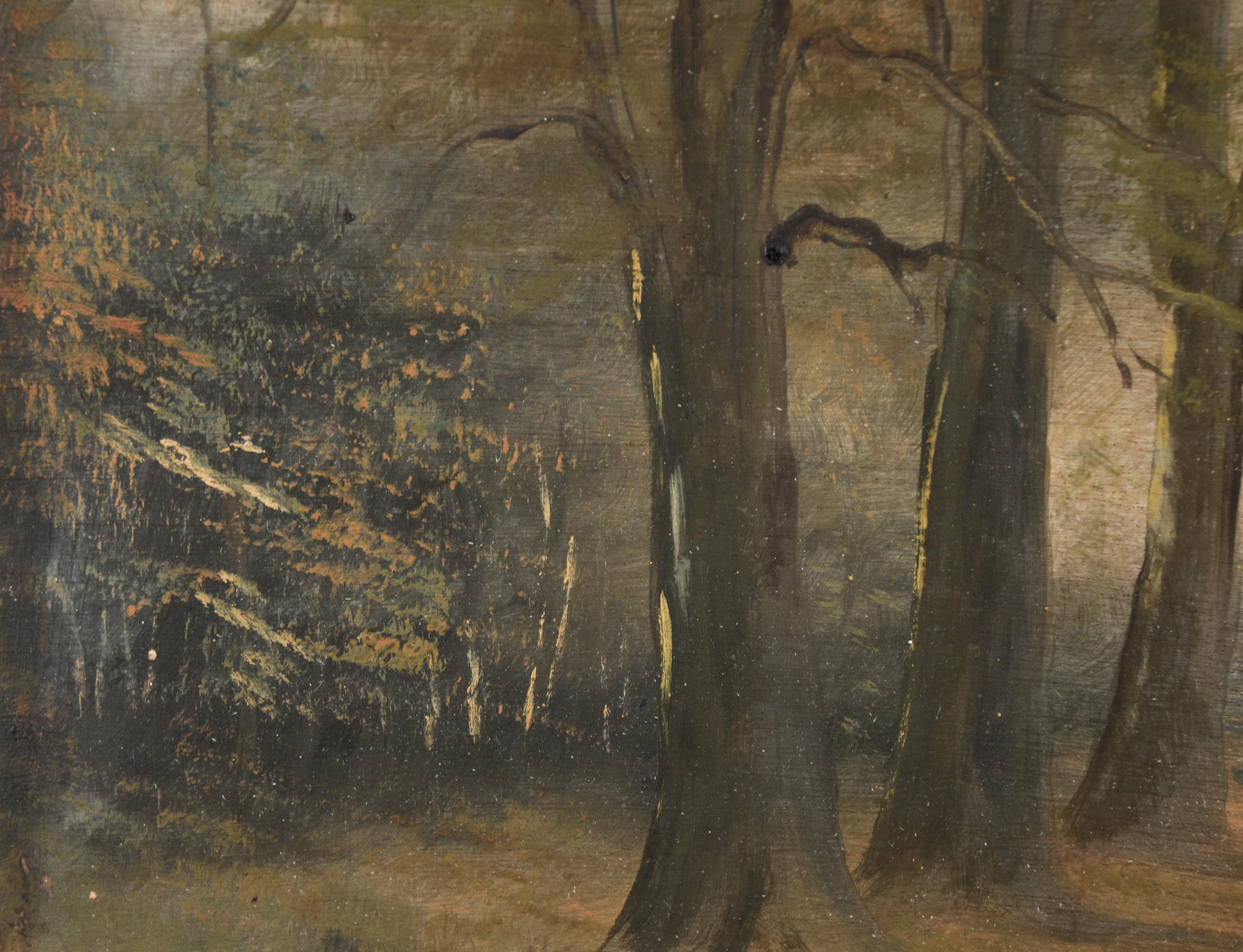 Horse Drawn Carriage in the Country Woods - Landscape in Oil on Wood Panel 1