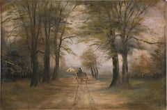 Antique Horse Drawn Carriage in the Country Woods - Landscape in Oil on Wood Panel
