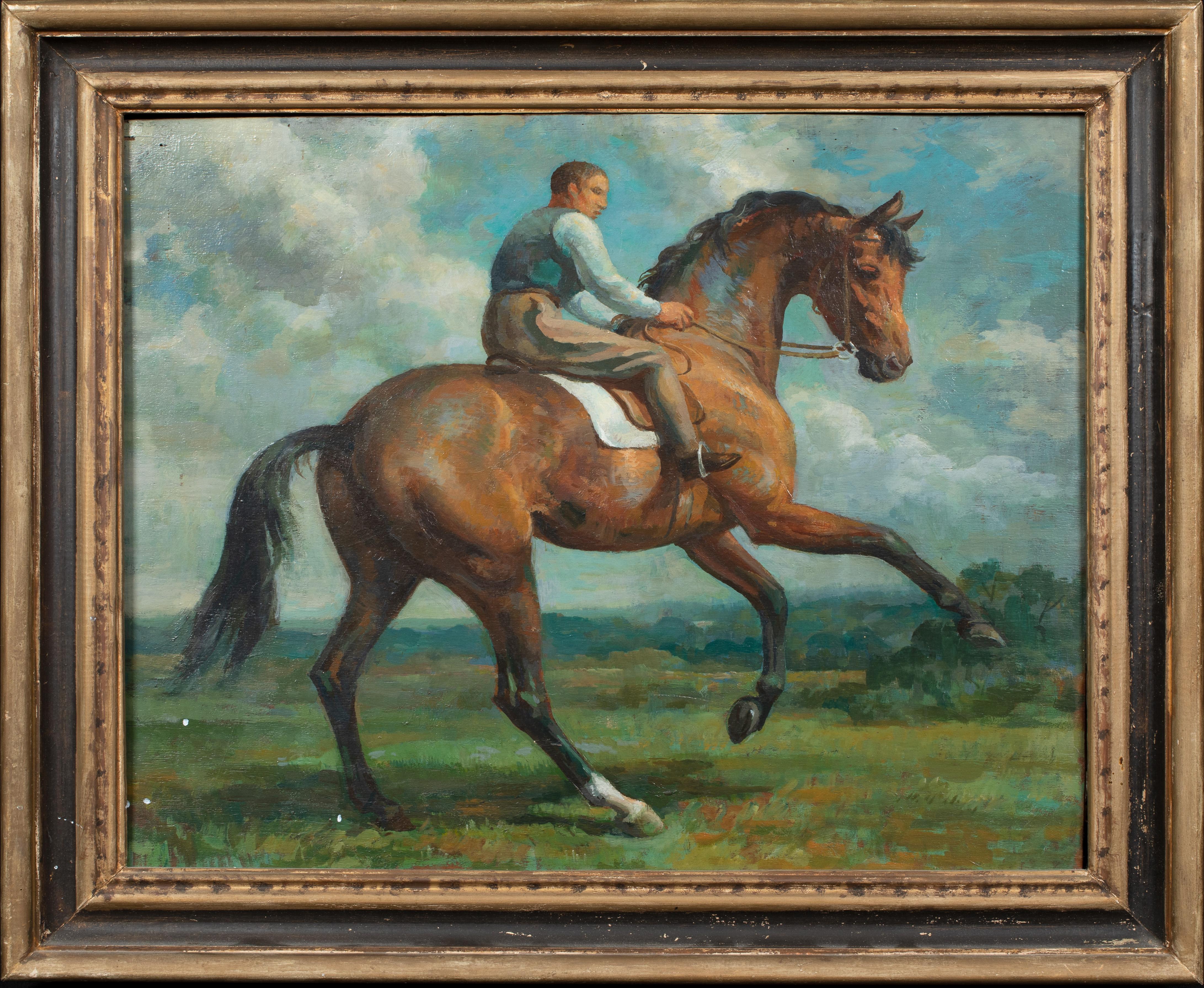 Horse & Jockey, early 20th Century  - Painting by Unknown