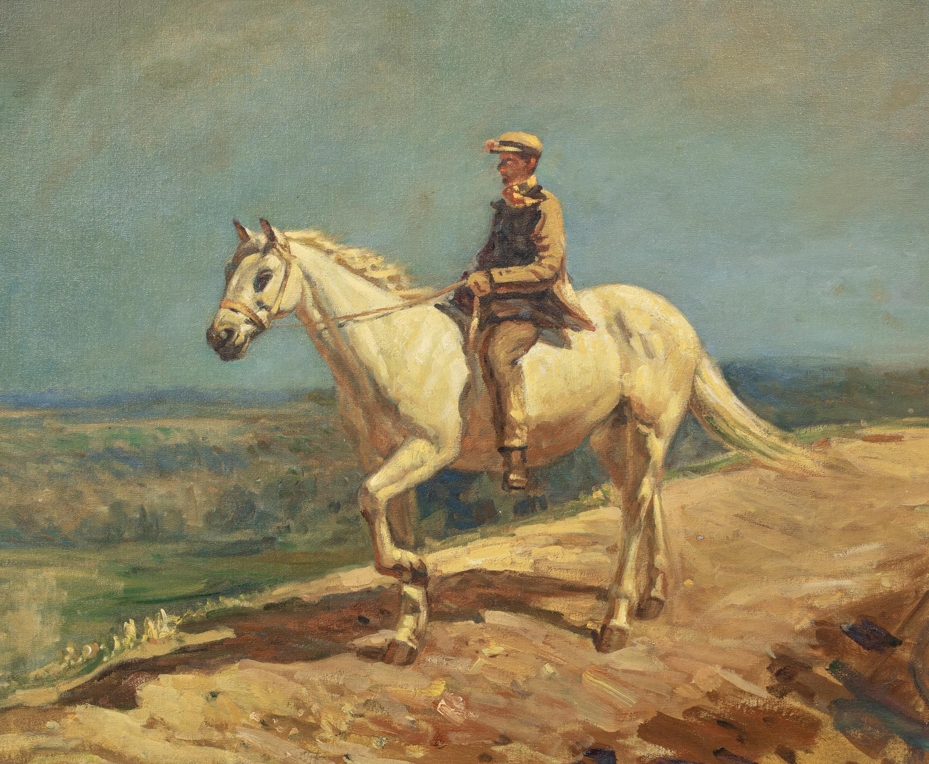 Horse & Rider, 20th Century

circle of SIR ALFRED JAMES MUNNINGS (1878-1959)

Large 20th Century scene of a white horse and rider, oil on board. Excellent quality and condition equestrian scene with an inscription plaque 