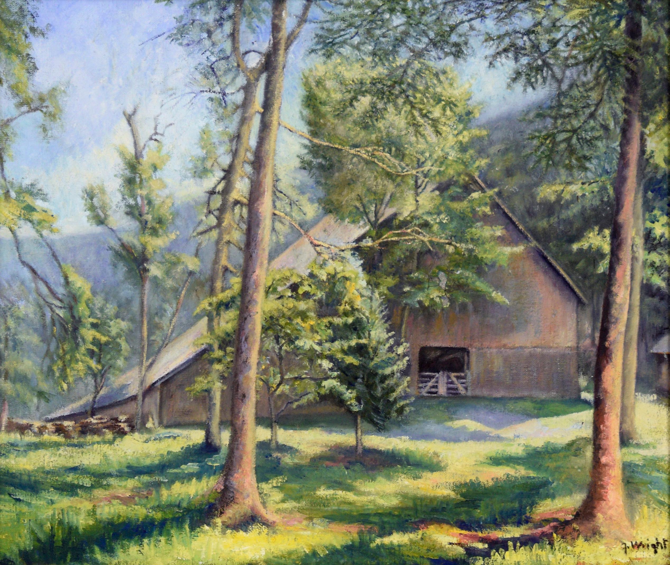 Horse Stables in the Valley - Farm Landscape - Painting by Unknown