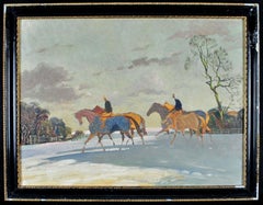 Horses in a Winter Landscape - 1950's English Oil on Board Painting Sketch