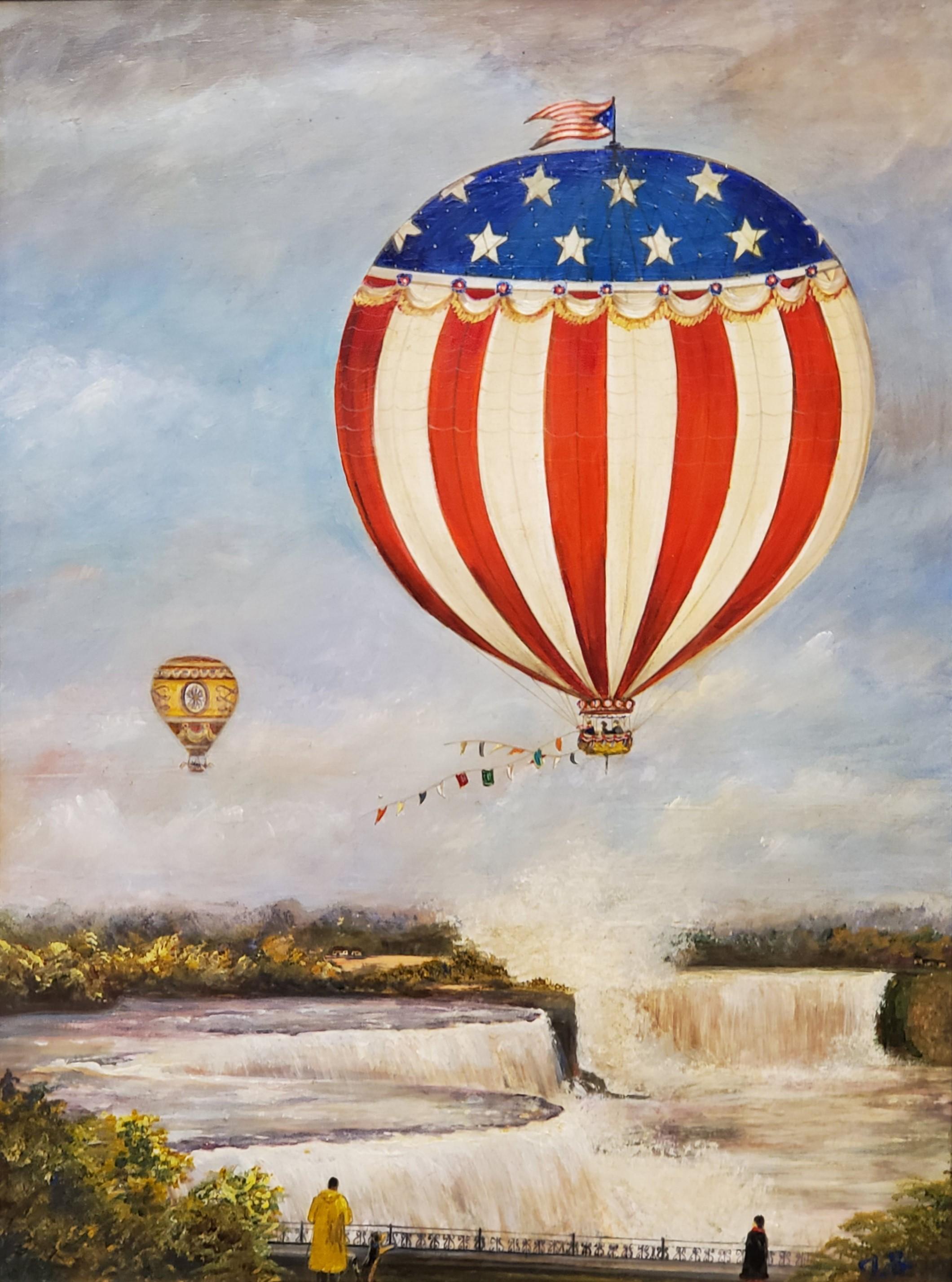 Hot Air Balloon over Niagra Falls - Painting by Unknown