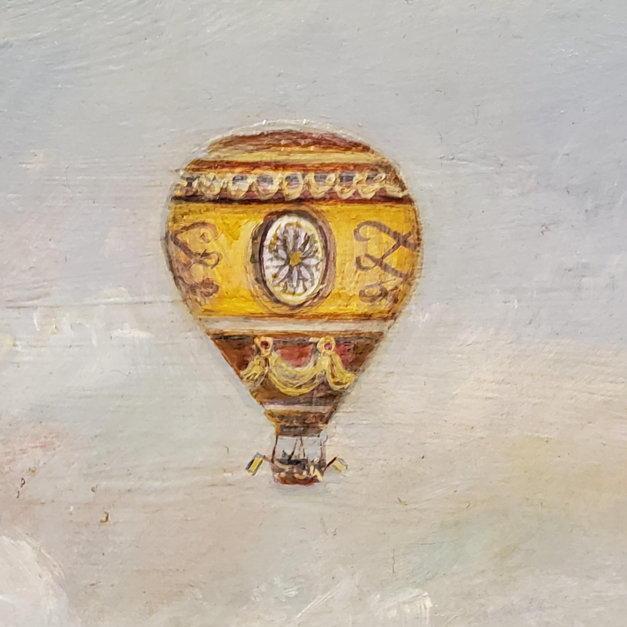 Hot Air Balloon over Niagra Falls - Folk Art Painting by Unknown