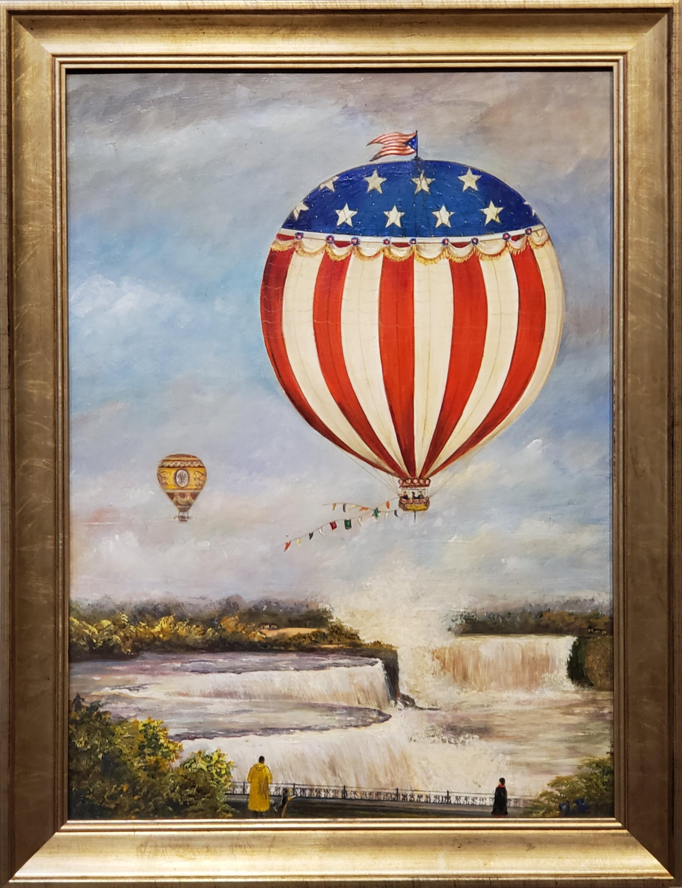 Unknown Landscape Painting - Hot Air Balloon over Niagra Falls