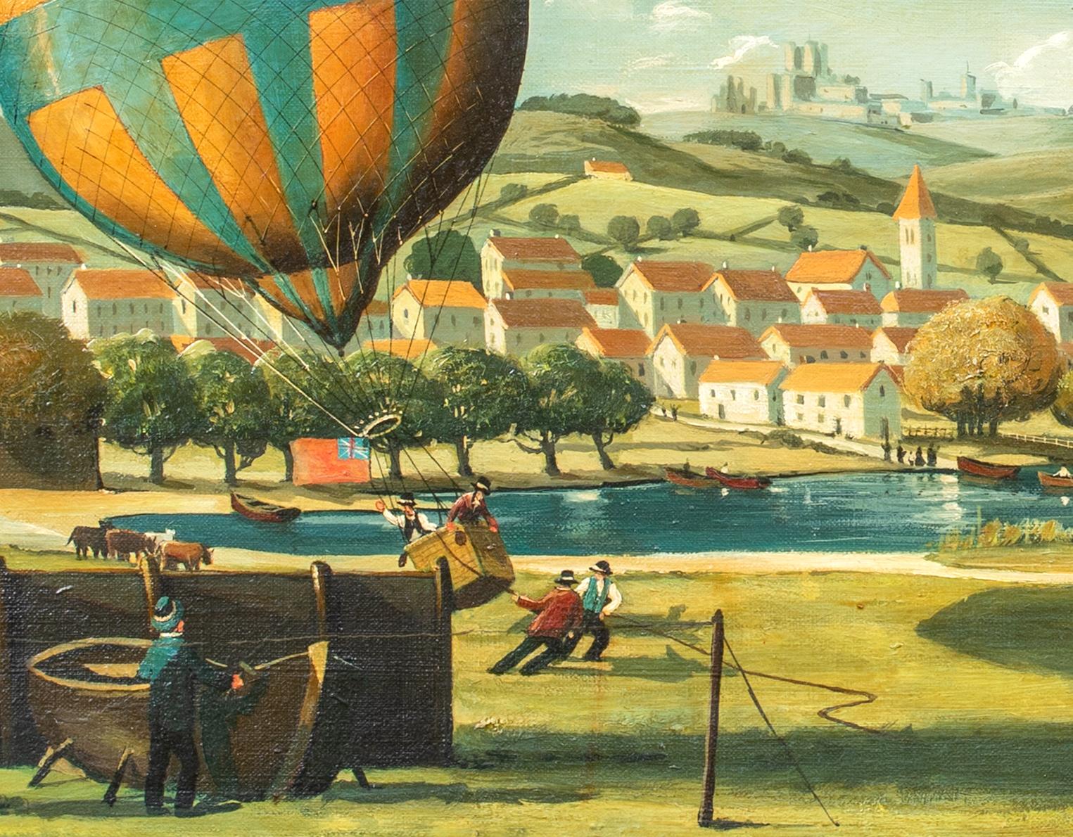 Hot Air Balloon Race Landscape, circa 1900  English School - signed W H NEWTON For Sale 1
