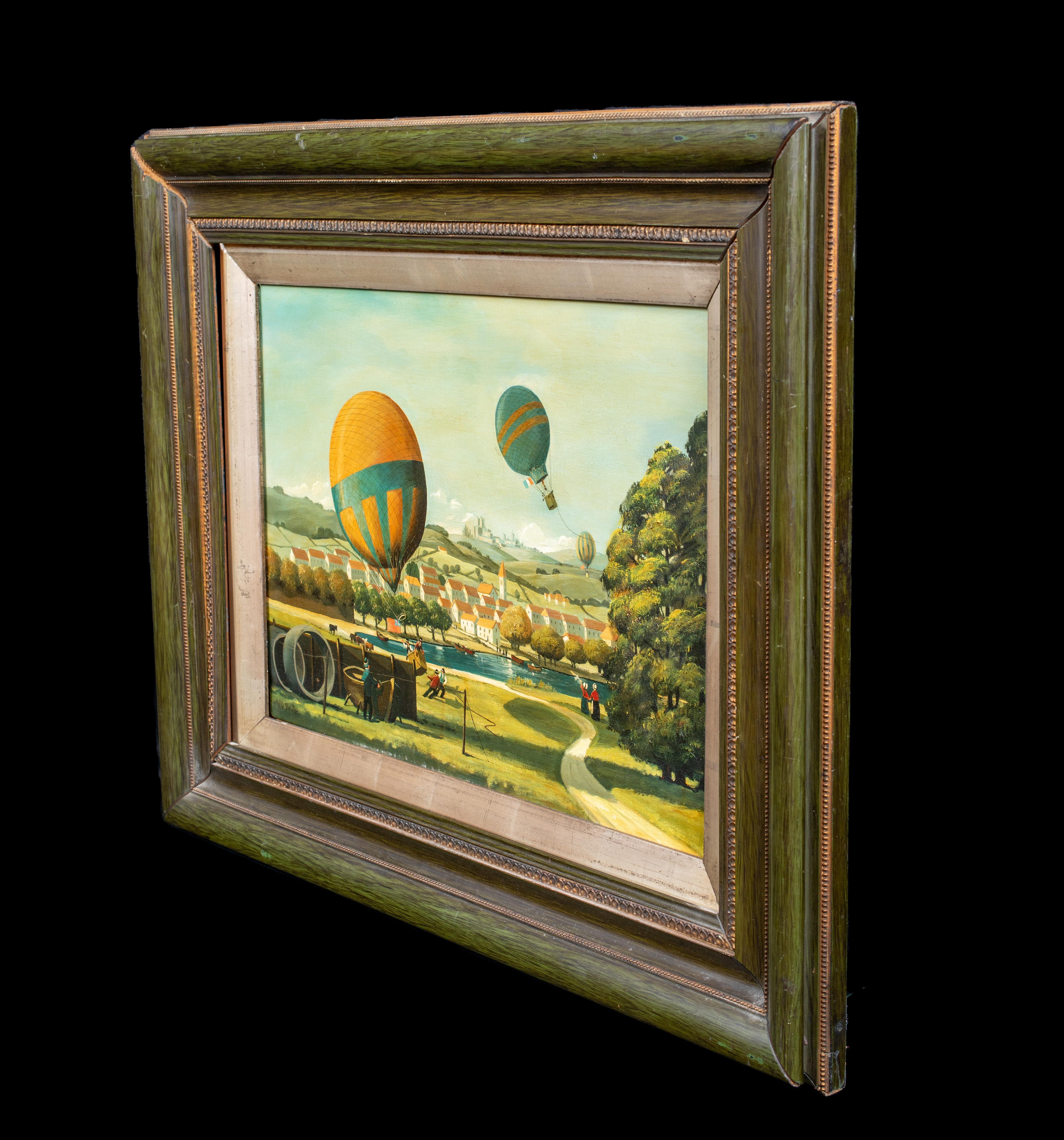 Hot Air Balloon Race Landscape, circa 1900  English School - signed W H NEWTON For Sale 2