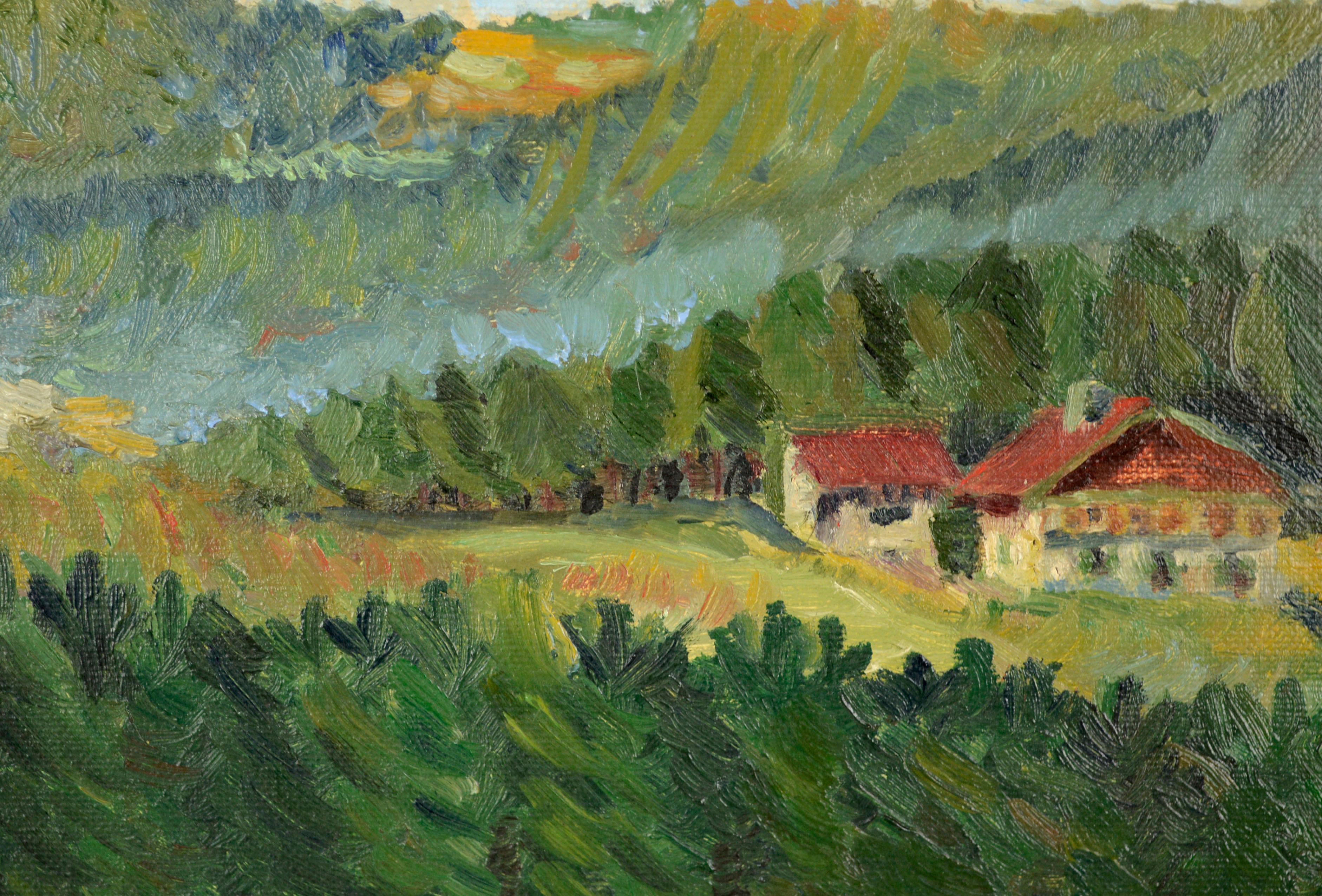 house in forest painting
