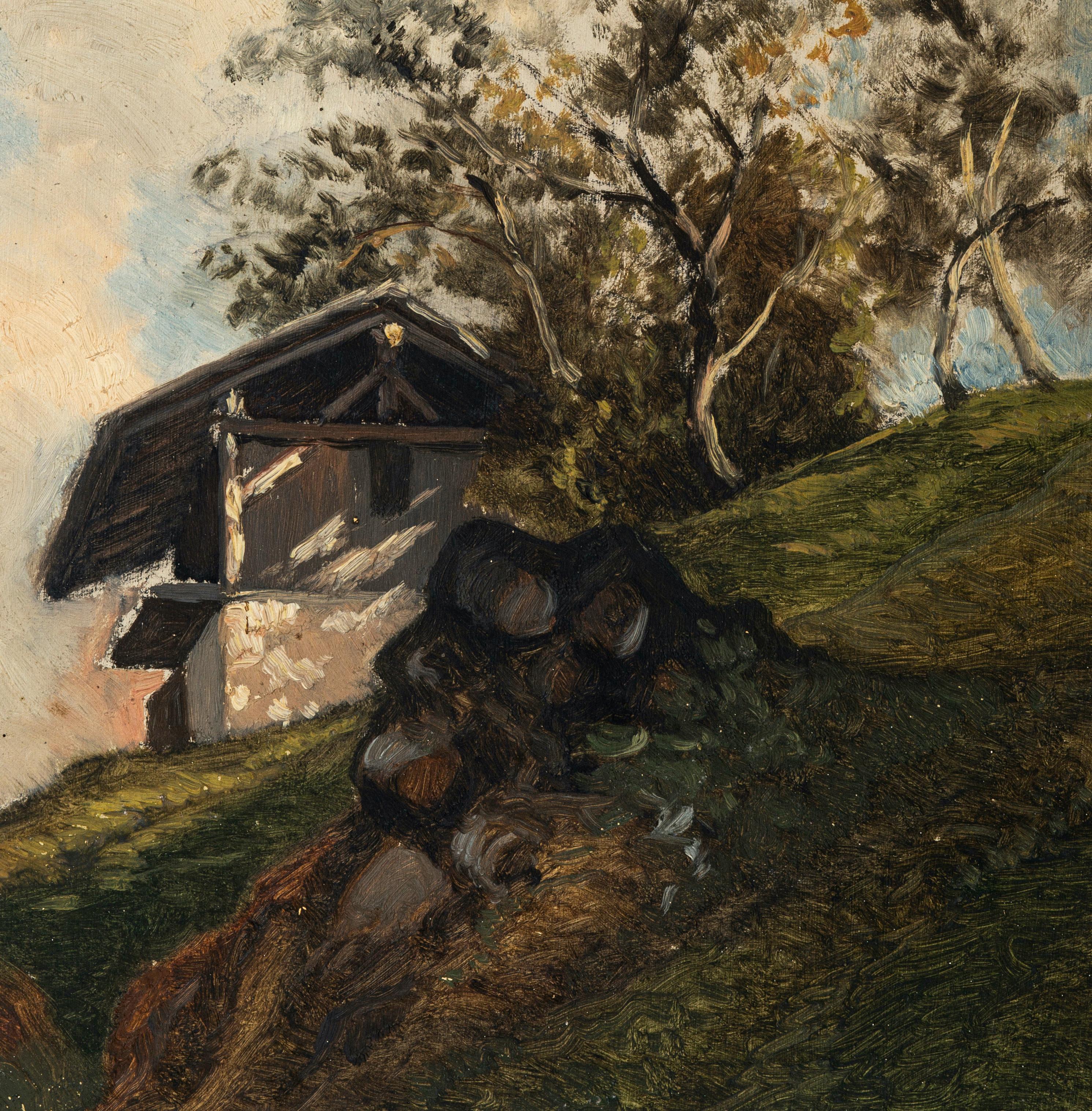 House in the Mountain - Oil on Board by french artist 20th Century - Painting by Unknown