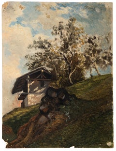 House in the Mountain - Oil on Board by french artist 20th Century