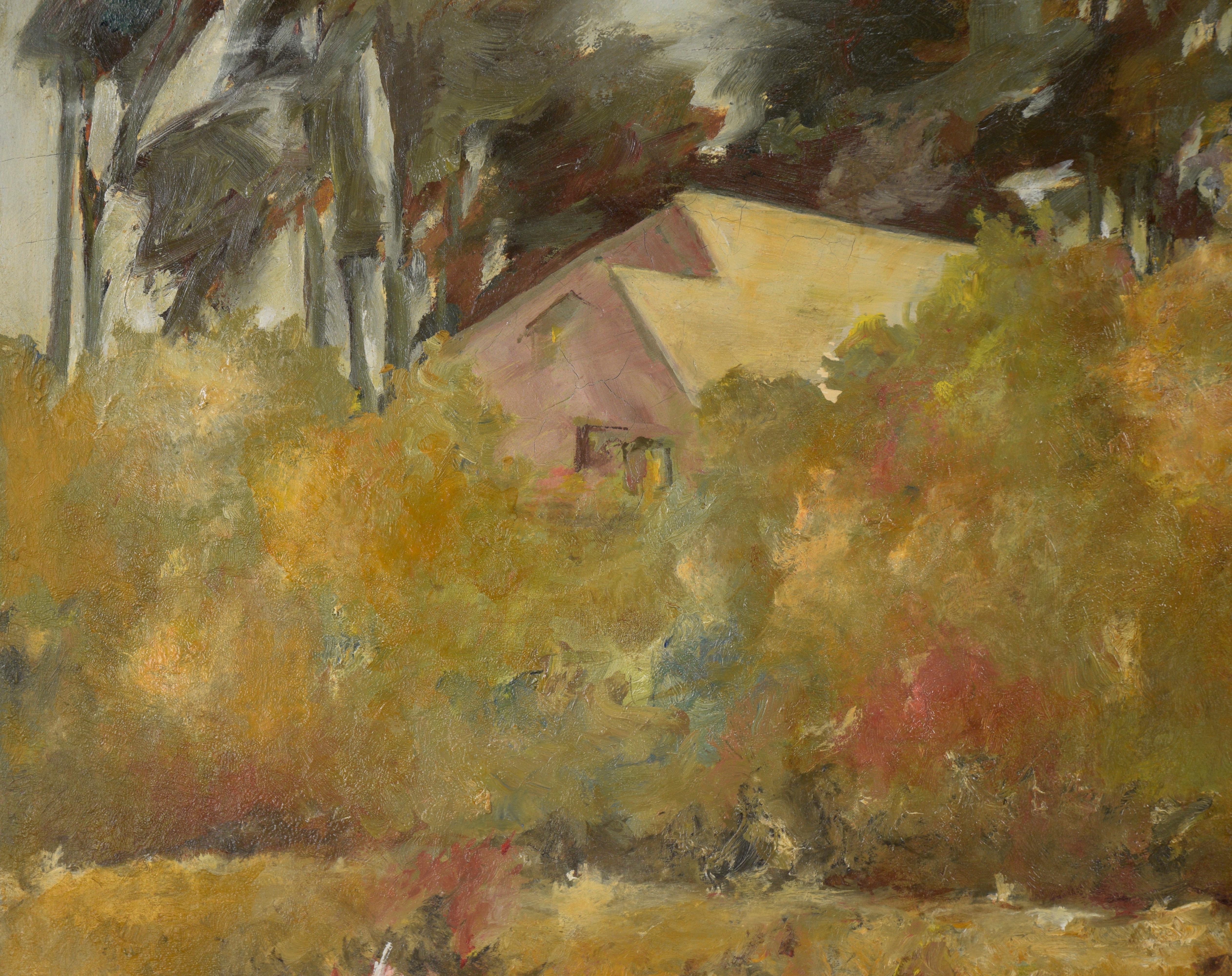 House In The Woods, 1964 - Original Oil Painting On Masonite For Sale 3