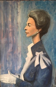 'HRH' Portrait of Princess Margaret Vintage British Impressionist Oil Painting