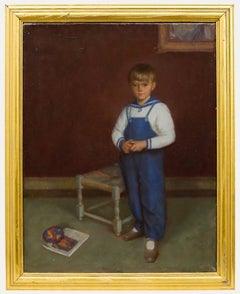 Hubert Arthur Finney (1905-1991) - Mitte des 20. Jahrhunderts Öl, Nikolaus in Latzhosen