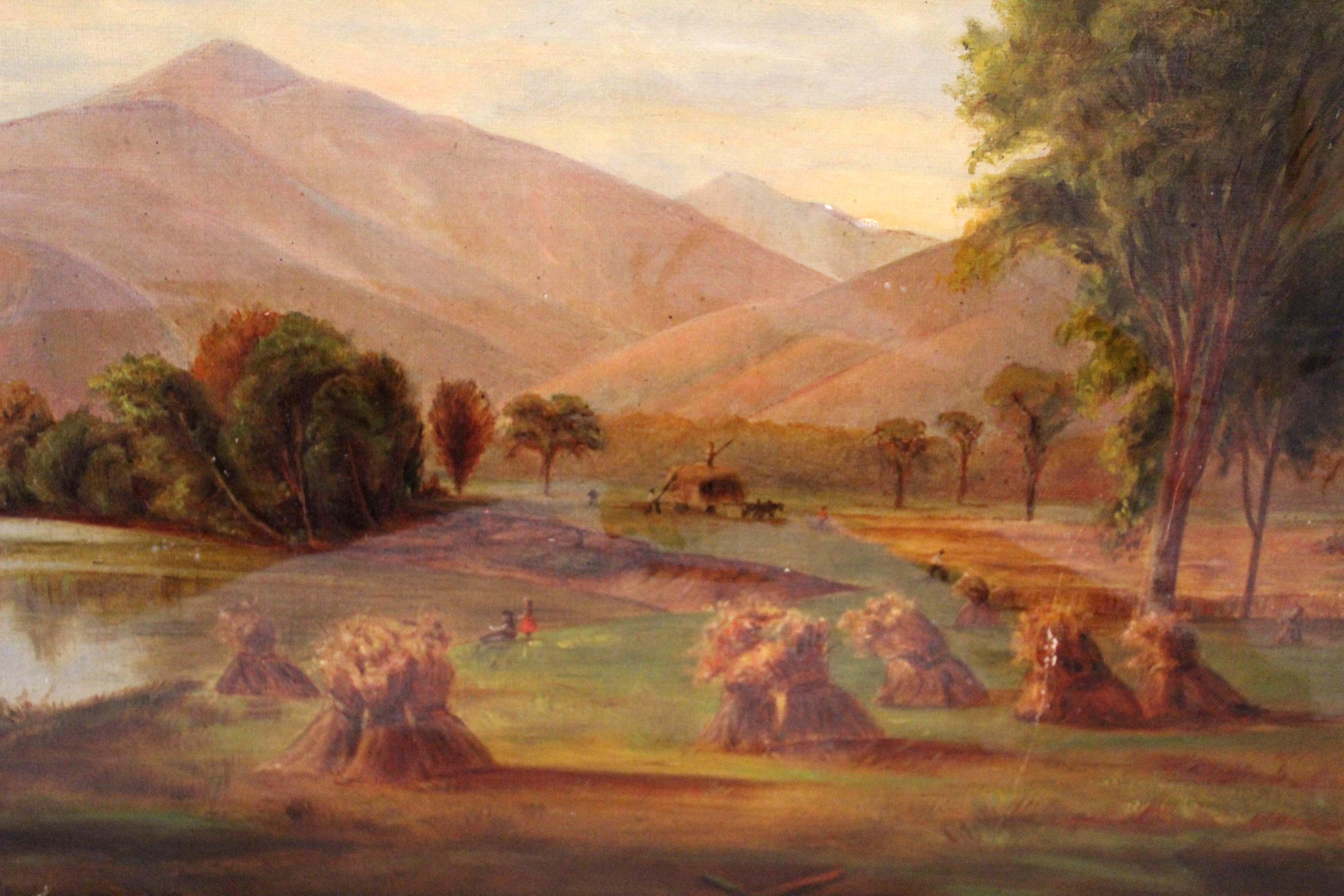 Hudson River School 19th Century American Landscape Mountains Haystack Horses For Sale 1