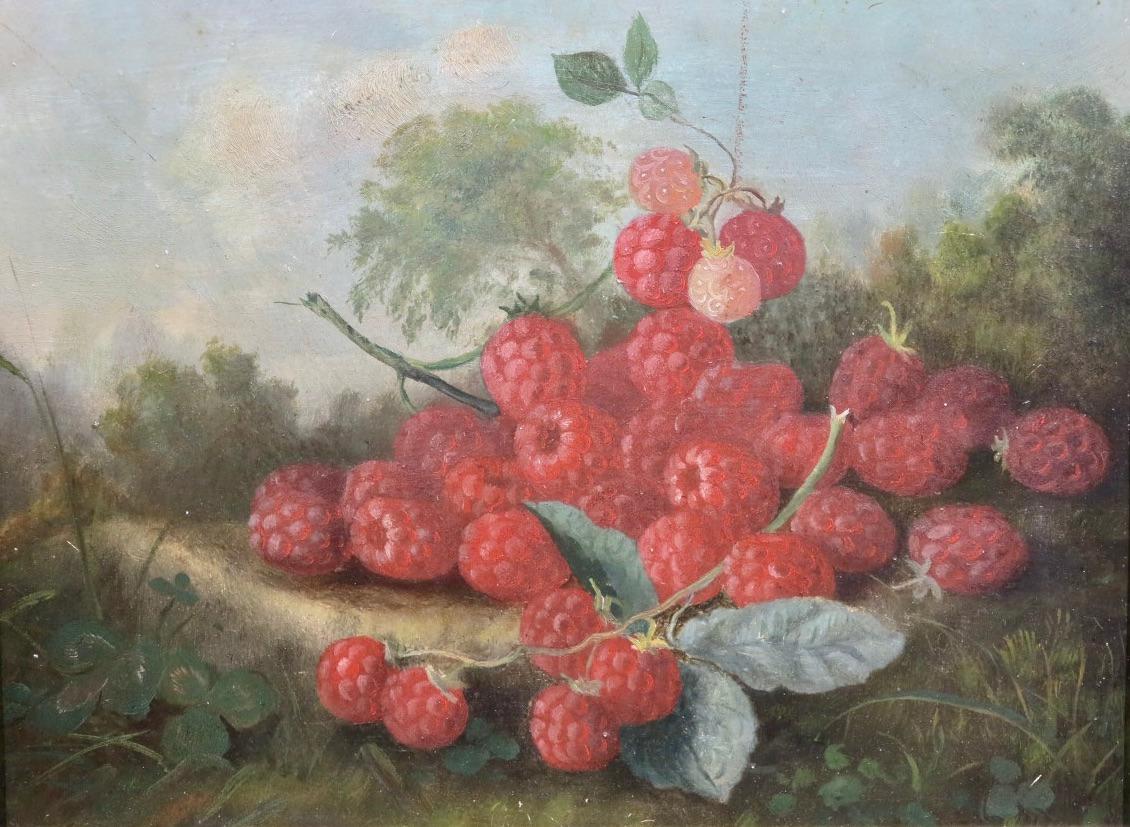 Hudson River School era fruit still life landscape paintings - Brown Still-Life Painting by Unknown