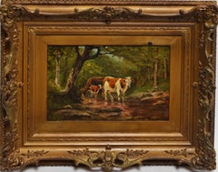 Hudson River School Fall Forest View with Cows