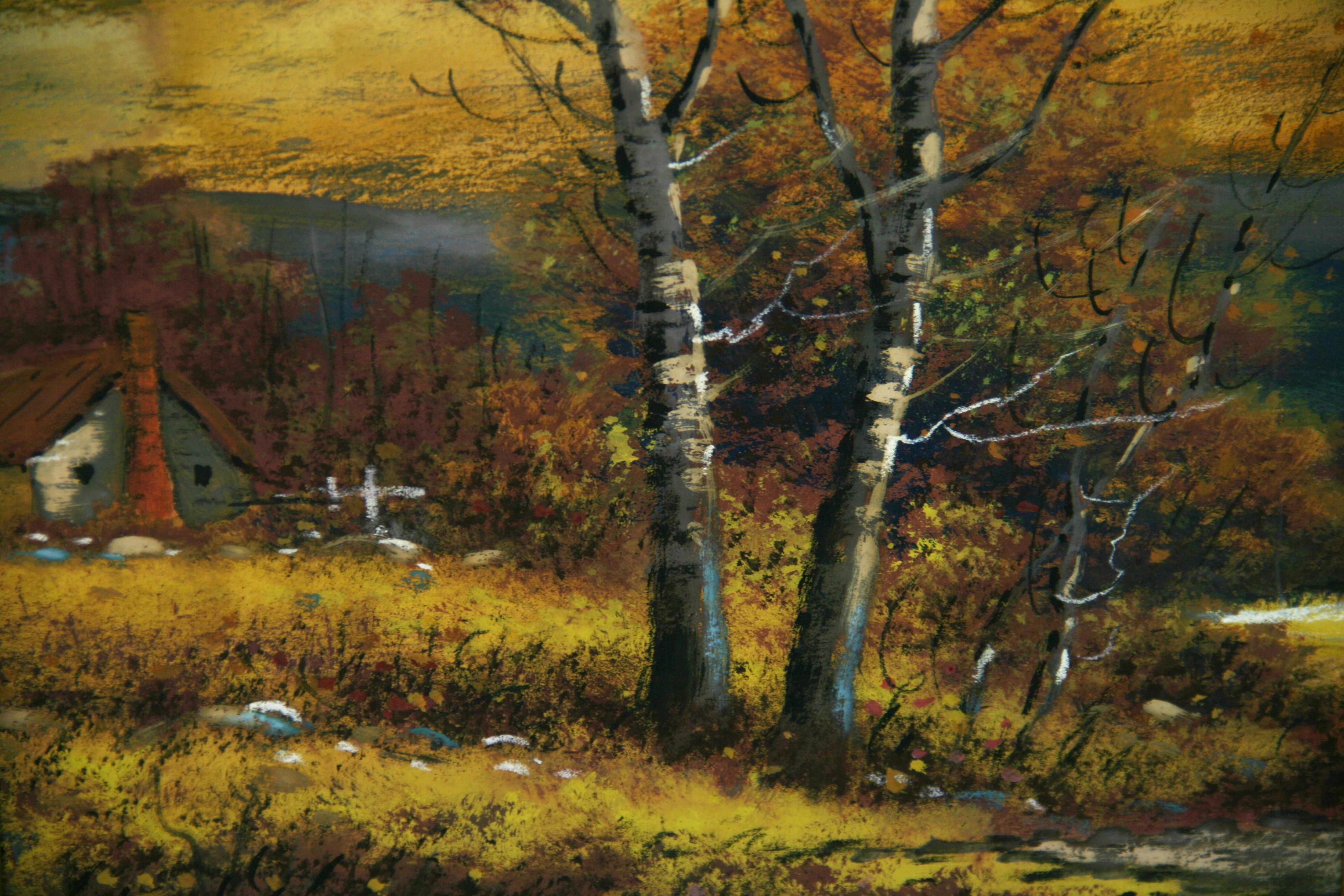 Hudson River School, peinture à la gouache d'un paysage d'automne 1910 en vente 2