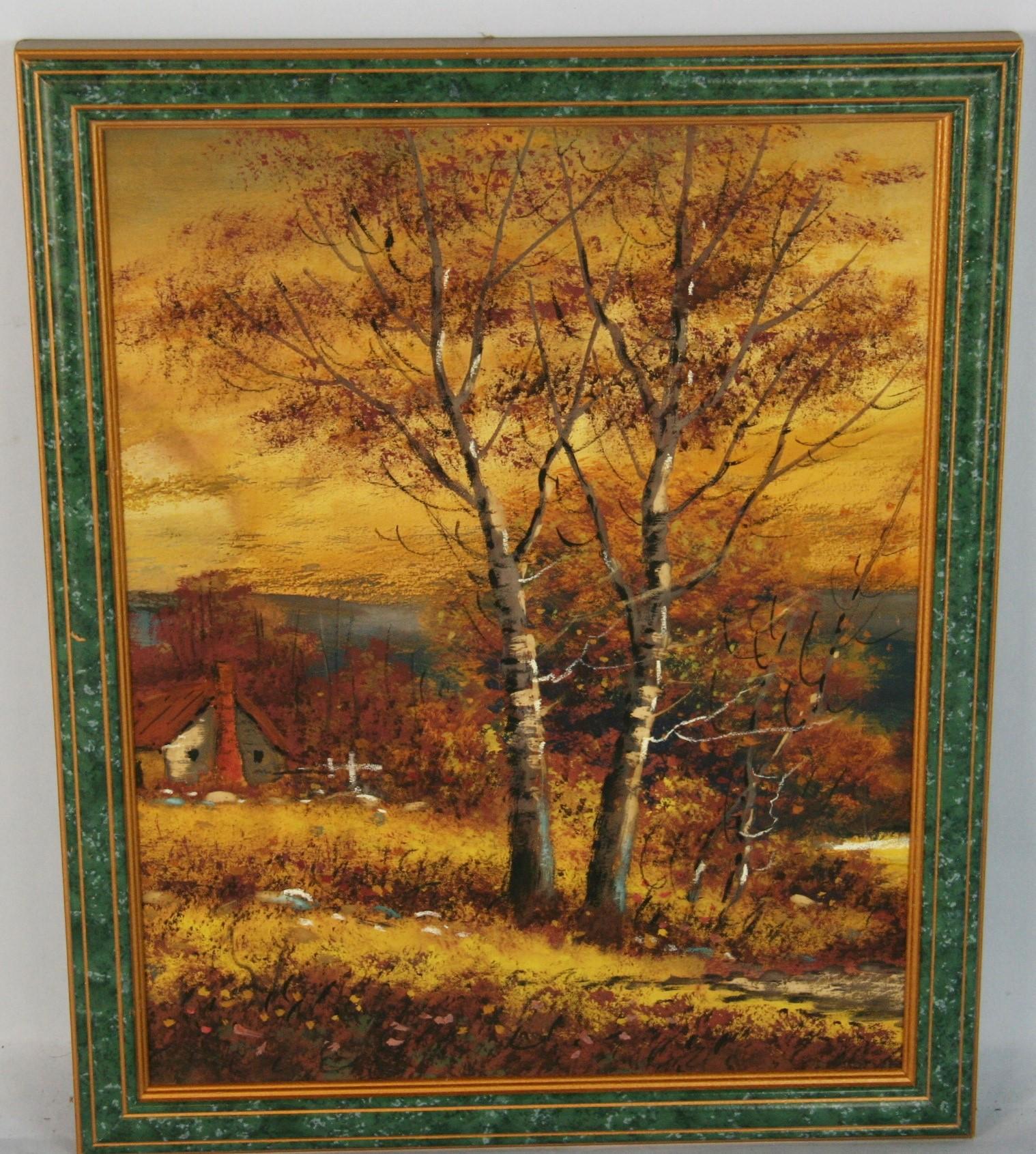 Landscape Painting Unknown - Hudson River School, peinture à la gouache d'un paysage d'automne 1910