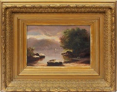 Hudson River School Luminous Sunset Storm Landscape 1870's Original Oil Painting