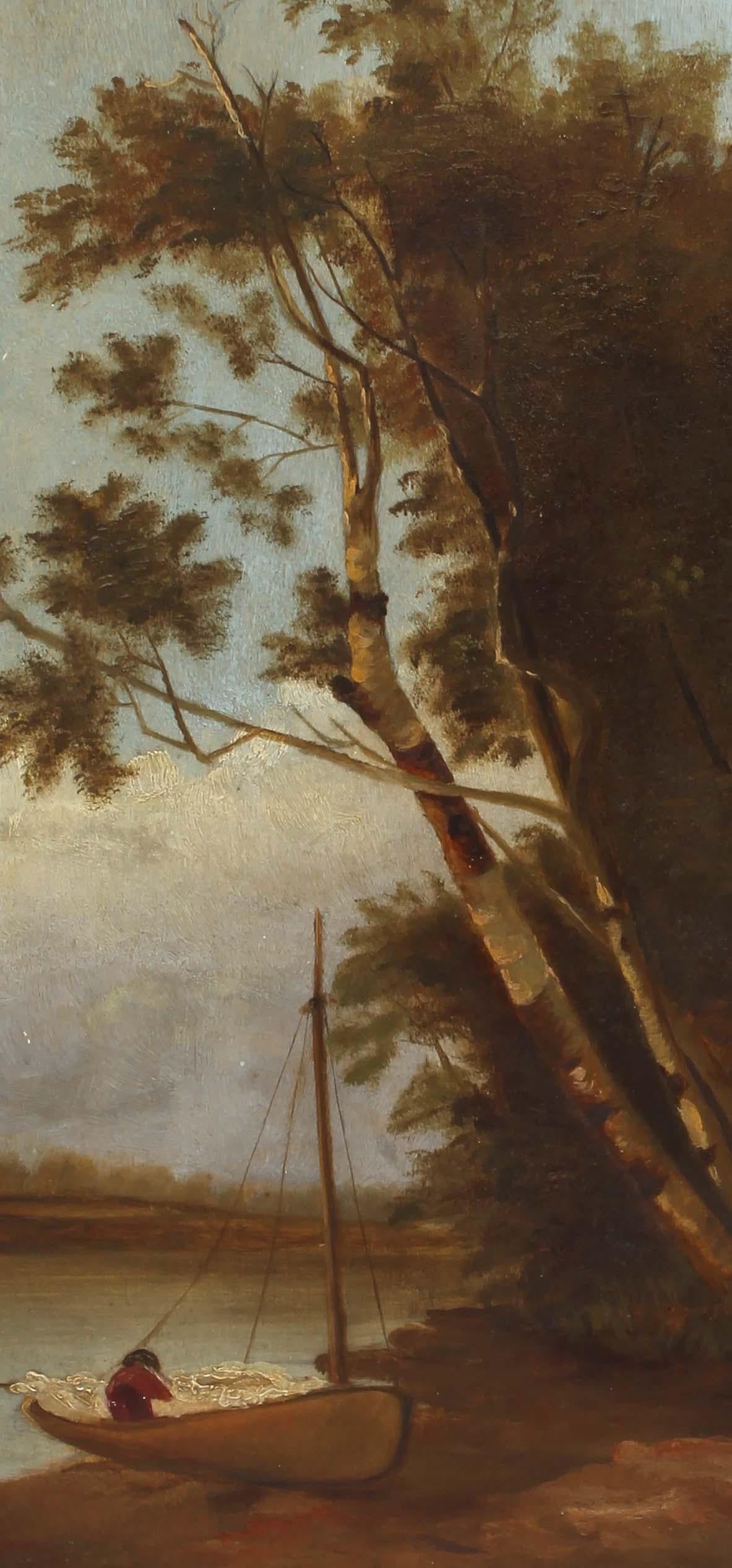 Hudson River School Original Amerikanisches Ölgemälde Cano Gerahmte Bäume 19.C. – Painting von Unknown