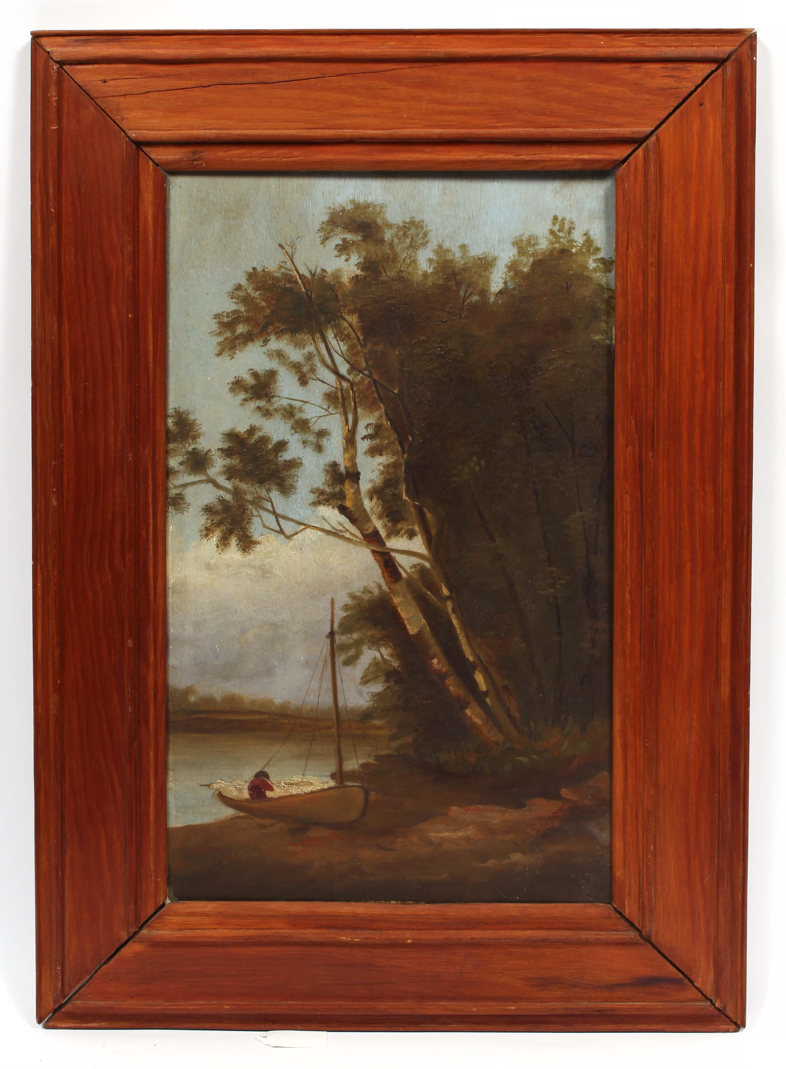 Hudson River School Original Amerikanisches Ölgemälde Cano Gerahmte Bäume 19.C. im Angebot 1