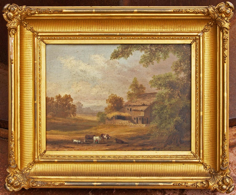 Hudson River School Painting in Original Gilt Frame - Gold Landscape Painting by Unknown
