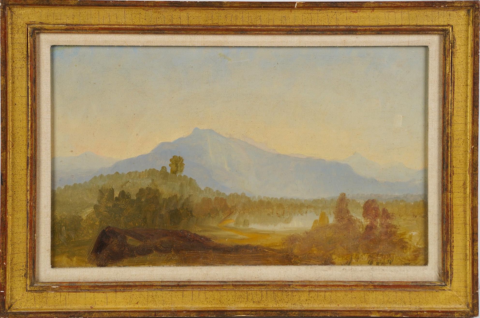 Hudson River School Plein Air Oil Painting Sketch on Paper Mountain Landscape