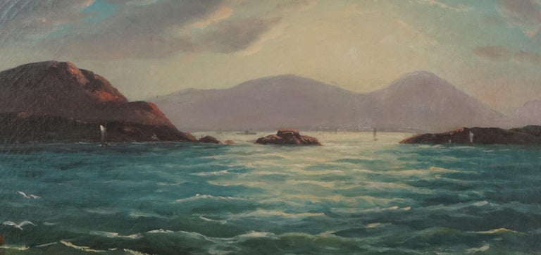 Hudson River School Seascape at Sunset - Gray Landscape Painting by Unknown