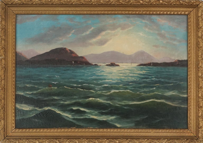 Unknown Landscape Painting - Hudson River School Seascape at Sunset