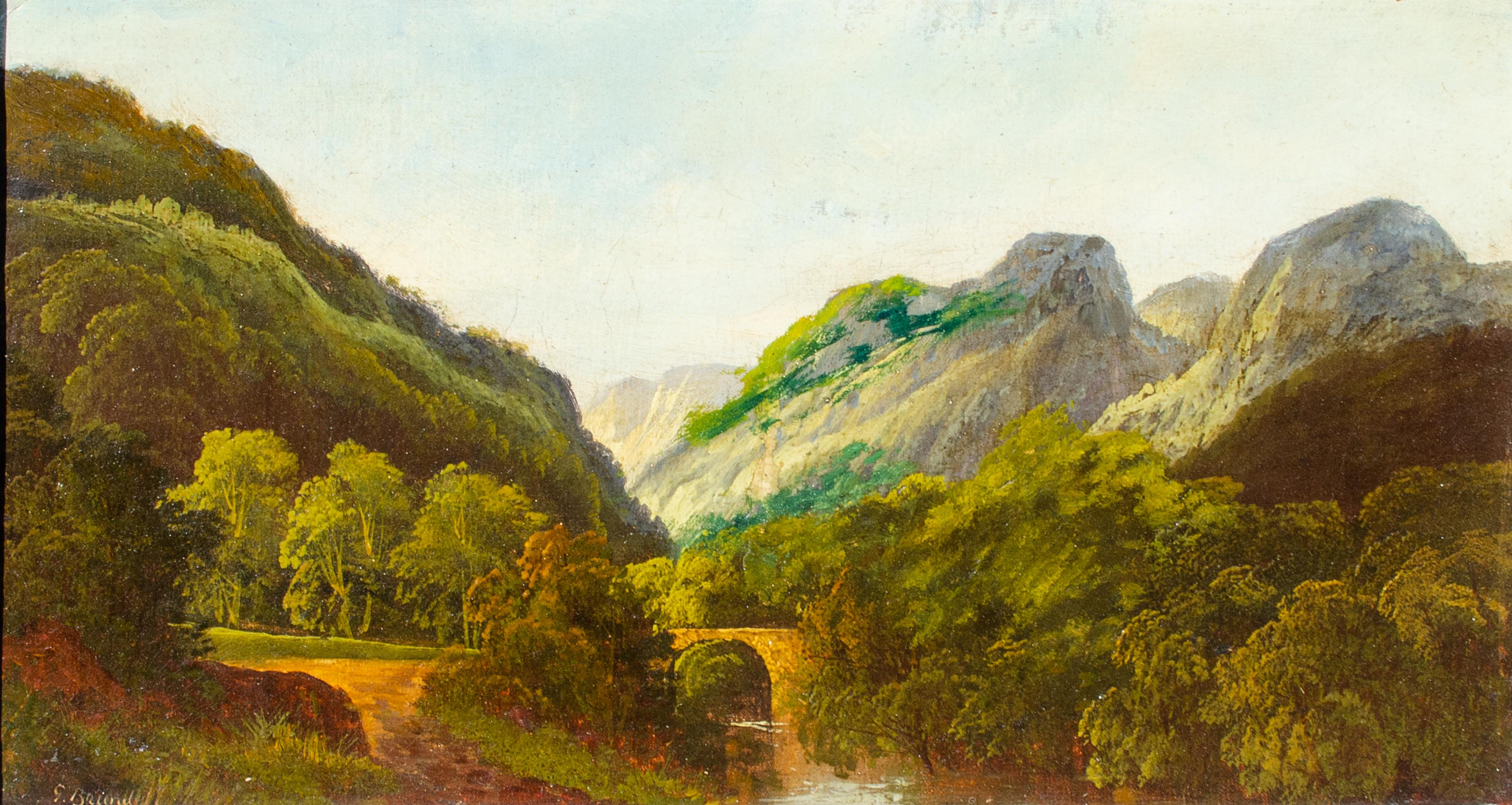 Unknown Landscape Painting – Gemälde im Stil der Hudson River School, signiert Brundell