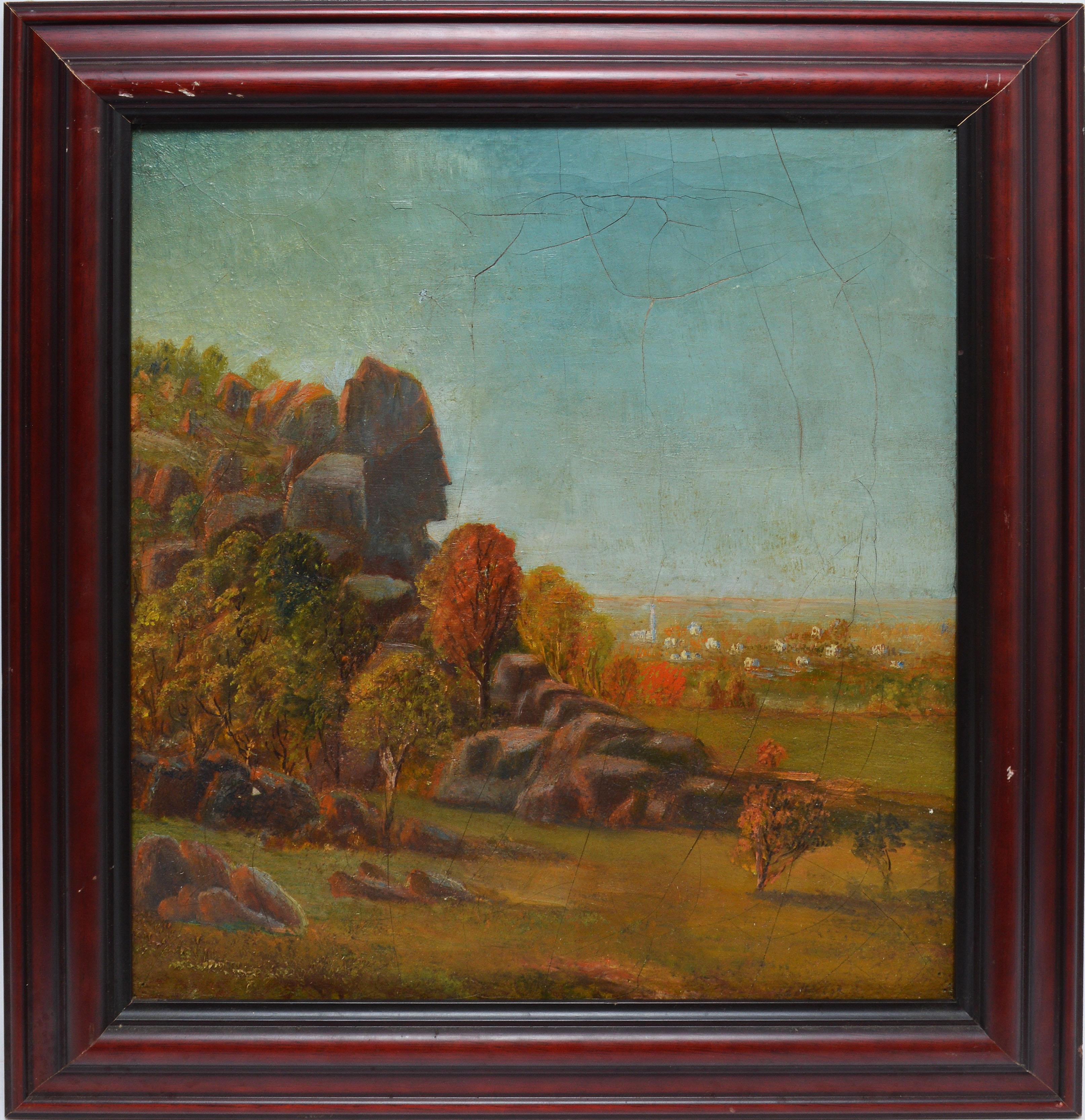 Unknown Landscape Painting - Hudson River School View of New Hampshire, "Old Man of the Mountain"