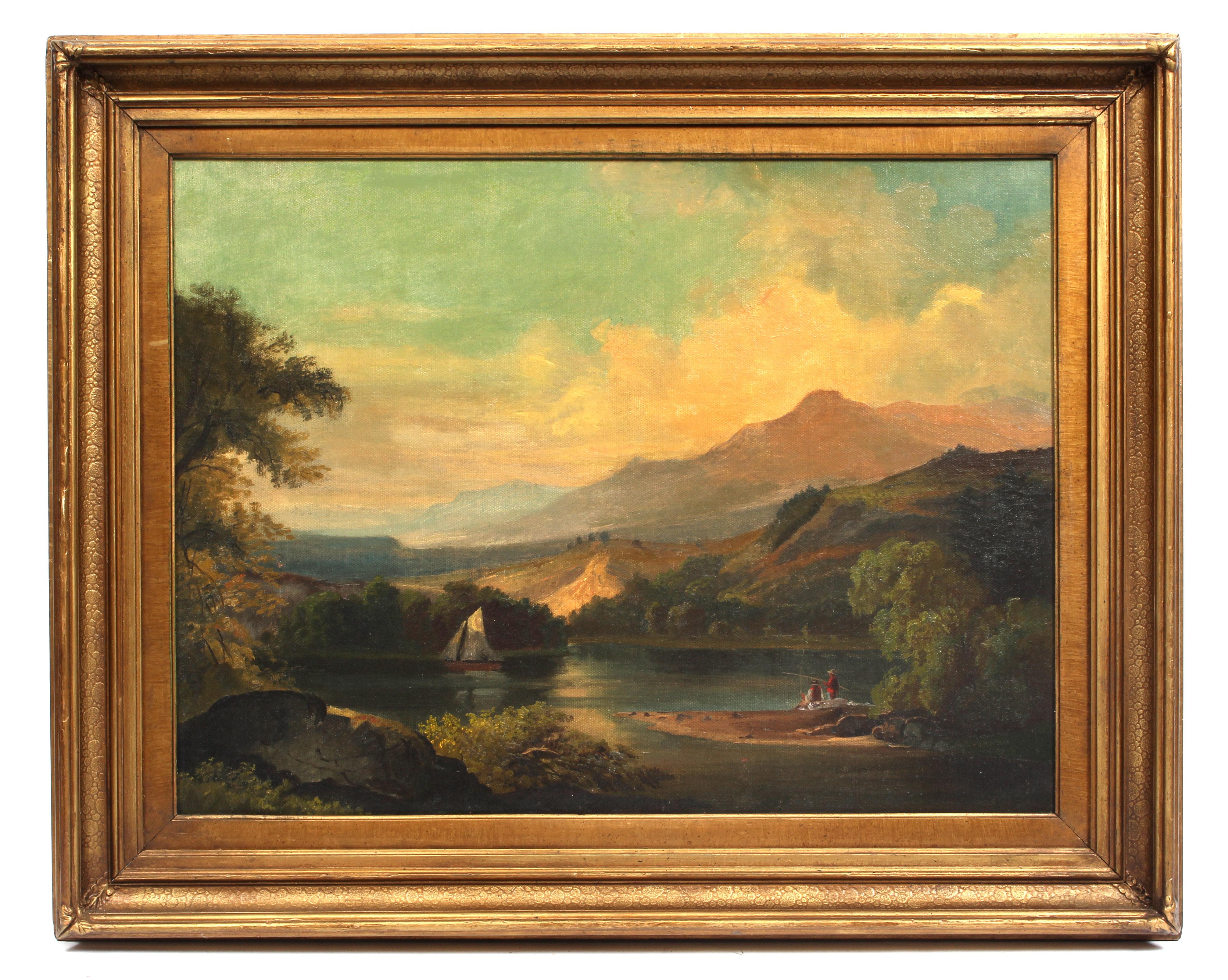 Hudson River School White Mountain Fishing American Oil Painting Frame 1880's 2
