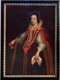 Grand portrait espagnol du 16ème siècle d'une jeune femme - Cour royale perlée