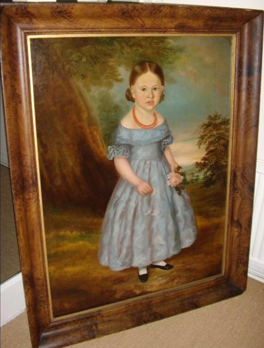 Huge 18thc Early Georgian Period Oil Portrait Of A Young Girl English School - Painting by Unknown