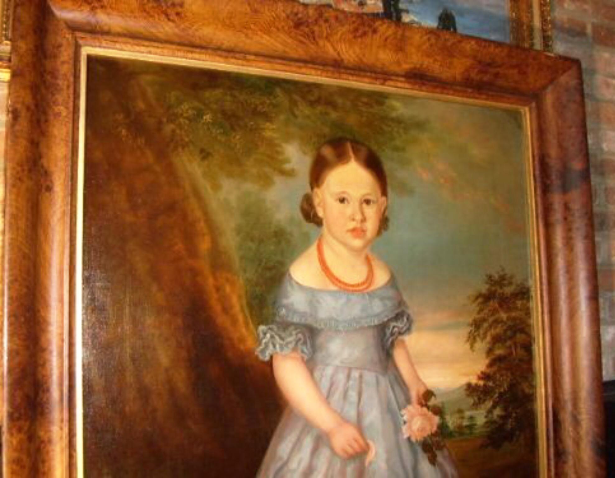 Huge 18thc Early Georgian Period Oil Portrait Of A Young Girl English School - Romantic Painting by Unknown