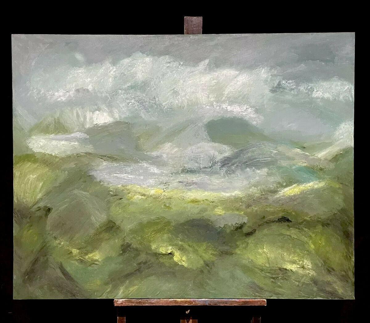 HUGE 1970'S BRITISH IMPRESSIONIST OIL PAINTING ON CANVAS - WINDSWEPT LANDSCAPE - Painting by Unknown