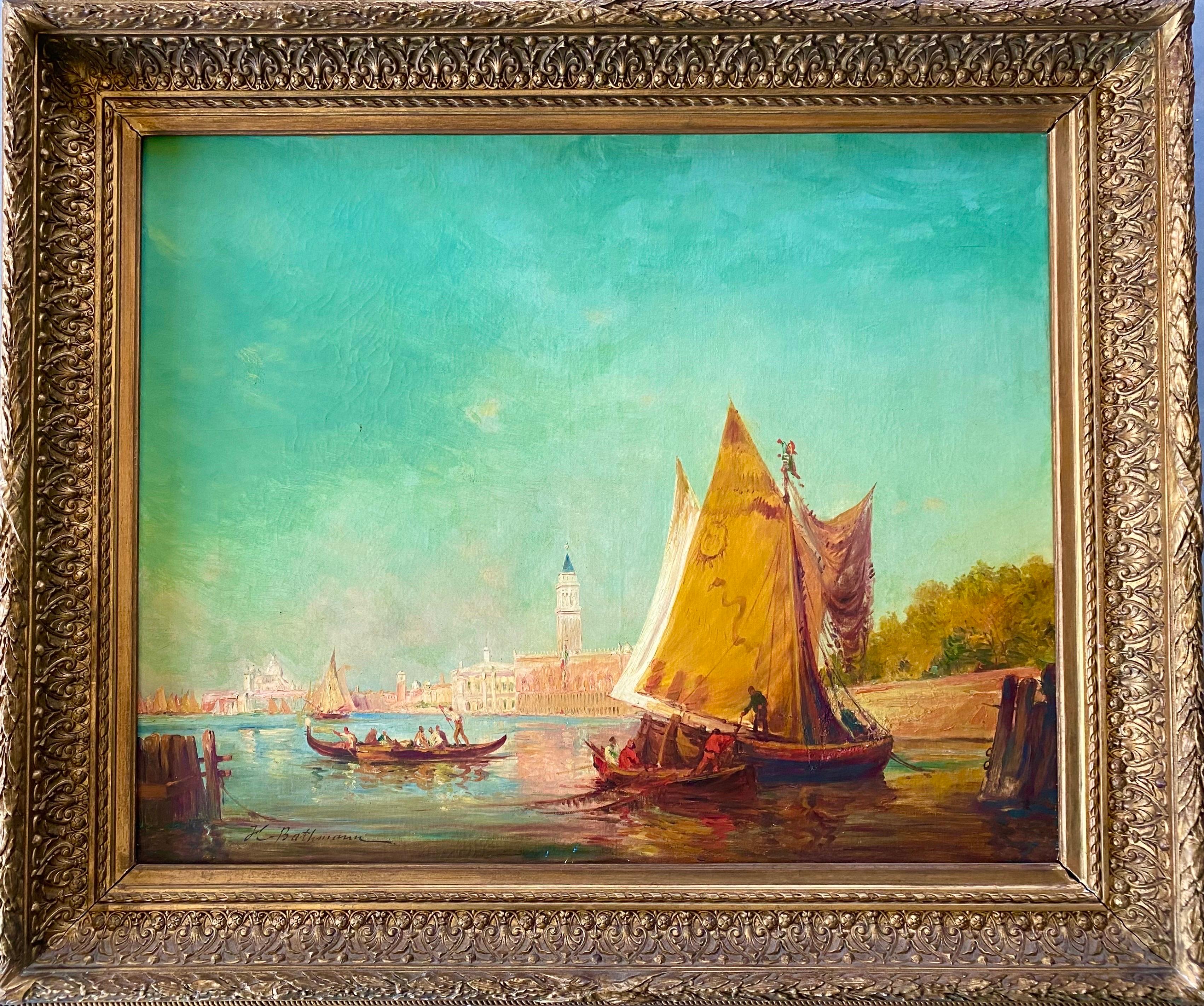 Unknown Figurative Painting - Huge 19th century French impressionist painting - Venice - Cityscape