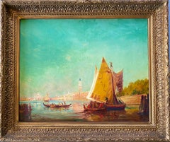 Antique Huge 19th century French impressionist painting - Venice - Cityscape