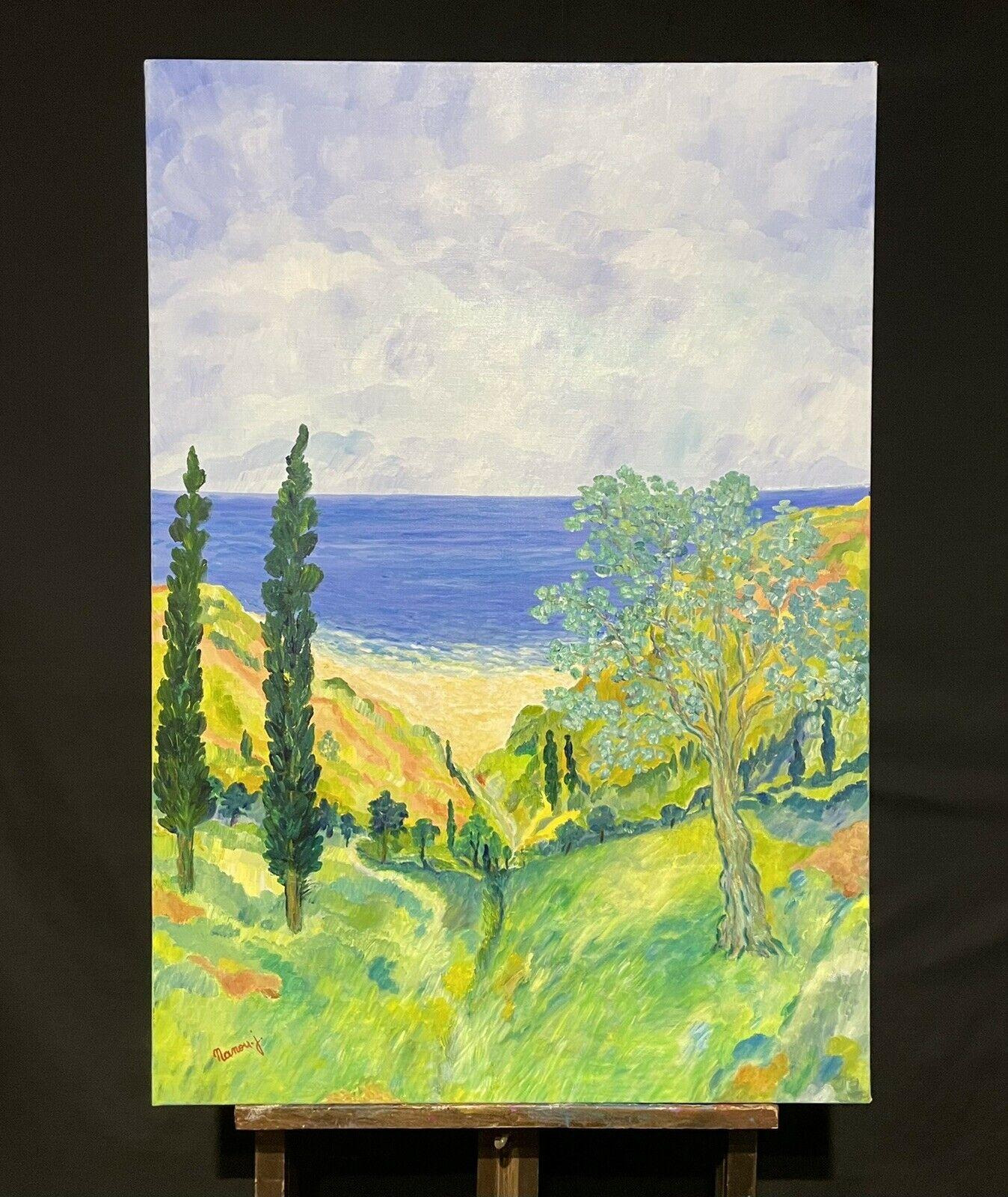 HUGE 20TH CENTURY FRENCH IMPRESSIONIST SIGNED OIL - COTE D'AZUR PROVENCE VIEWS - Painting by Unknown