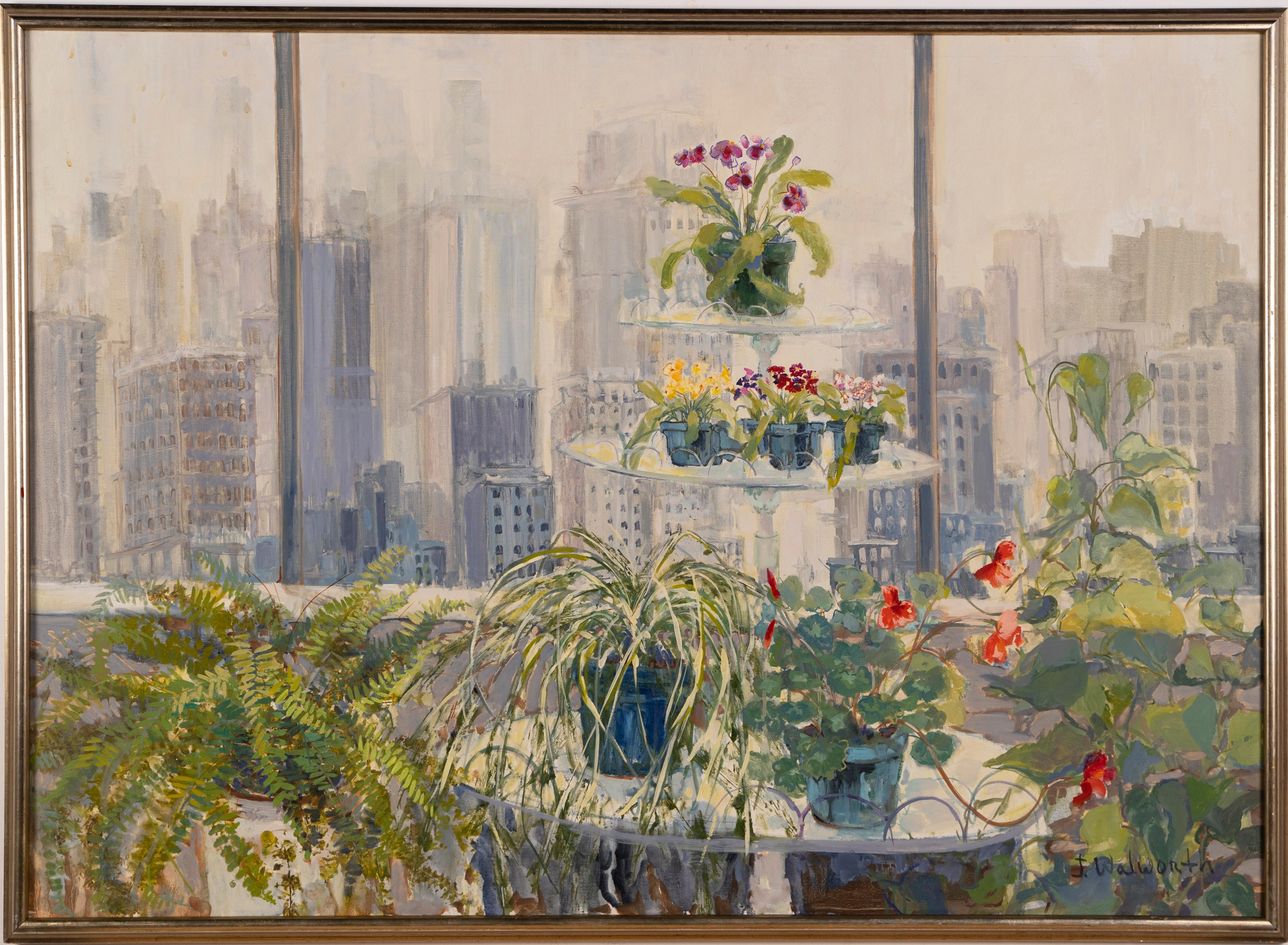 balcony with flowers painting