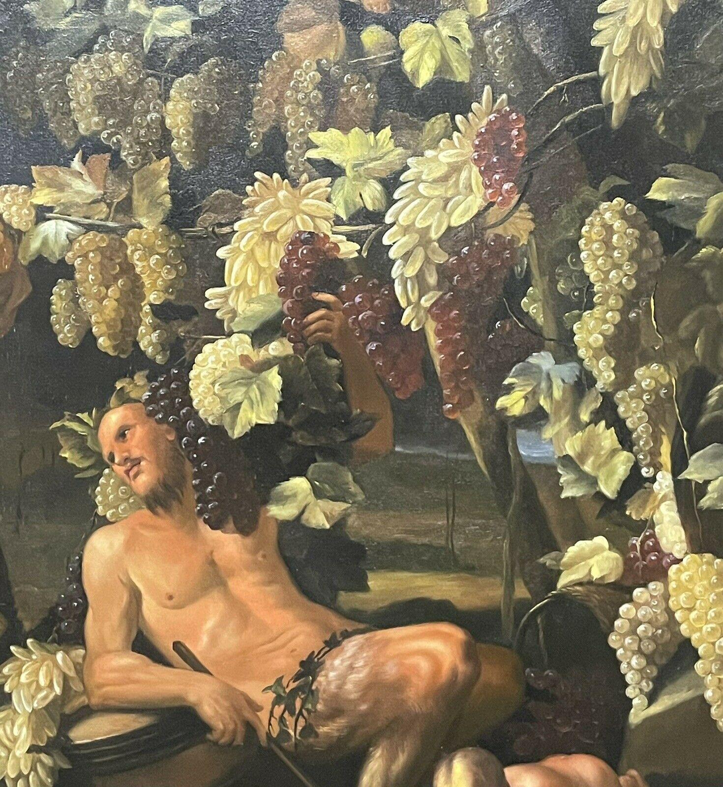 GROSSES KLASSISCHES ÖLGEMÄLDE - BACCHUSFEST WEINLESE - MYTHOLOGISCH (Grau), Figurative Painting, von Unknown